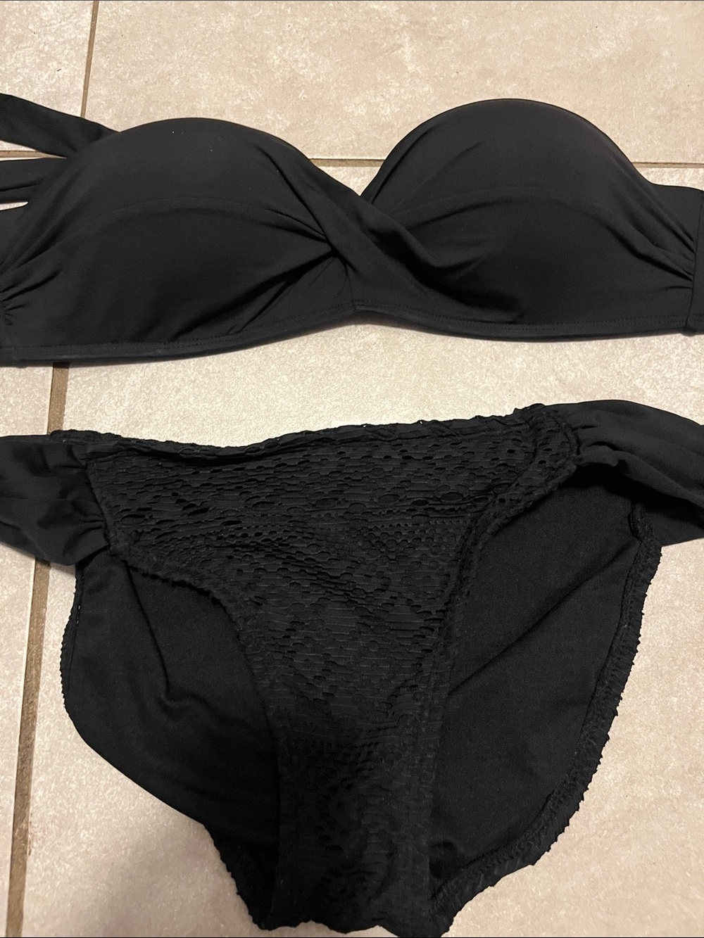STYLUS Black Bandeau Bikini Set with Textured Front Briefs